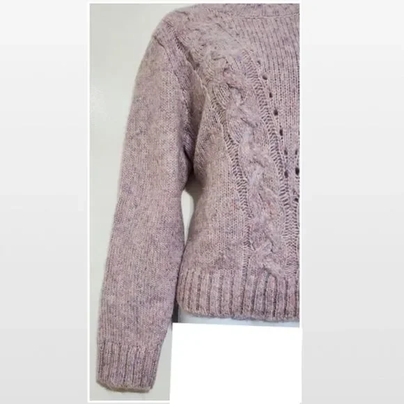 New Purple & Pink Cable Chunky Knit Cropped Pullover Sweater - Picture 6 of 16